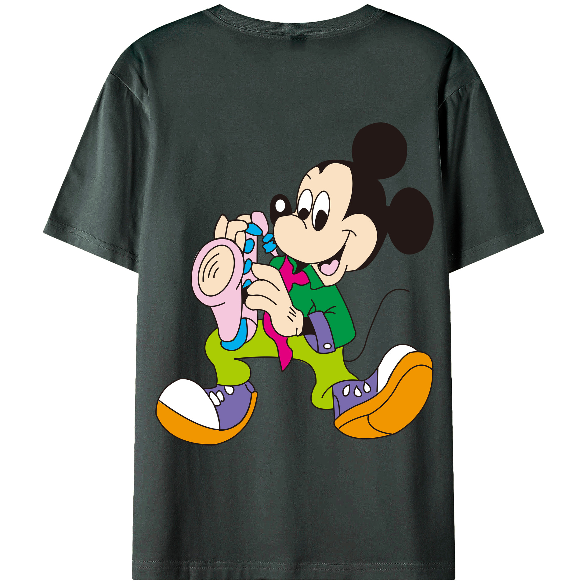 ミッキーマウス Mickey Mouse 綿100％ メンズ半袖Tシャツ（バックプリント） 通気性